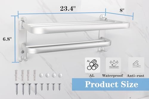 Bath Towel Organizer - 24In Space Saving Towel Rack wFoldable Towel Bar Silver