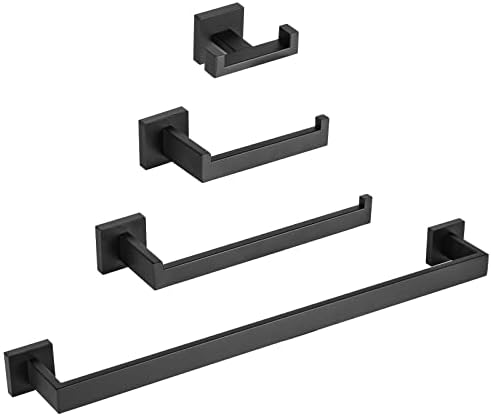 Premium Black Bathroom Towel Bar Set with Double Hook and Toilet Paper Holder