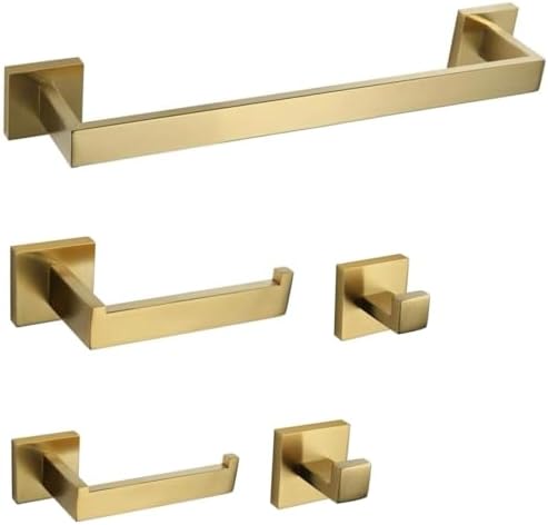 USHOWERSquare Brushed Gold Bathroom Towel Bar Set Durable 304 Stainless Steel