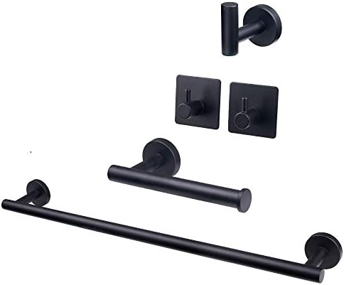 TOCTEN 5PCS Stainless Steel Bathroom Hardware Set Matte Black