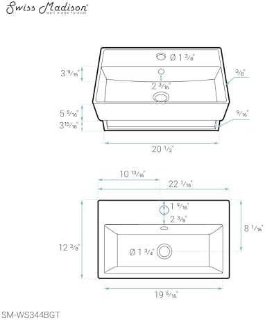 22 Wall-Mounted Bathroom Sink with Gold Finish Towel Bar