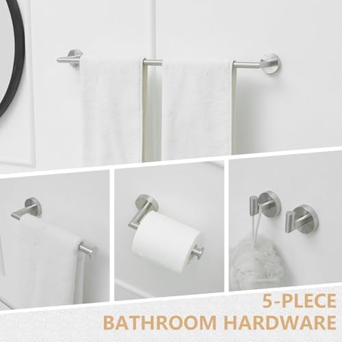 5-Piece Stainless Steel Towel Bar Set with Brushed Nickel Finish