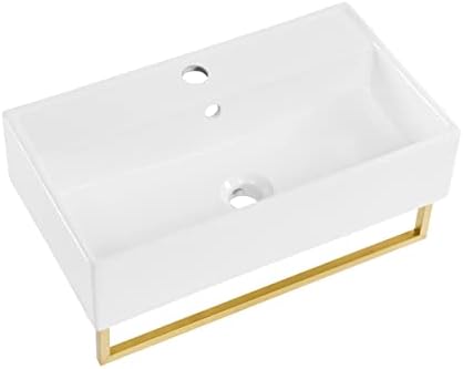 22 Wall-Mounted Bathroom Sink with Gold Finish Towel Bar