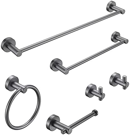 6-Piece Aluminum Towel Bar Set 24 Long Gun Grey