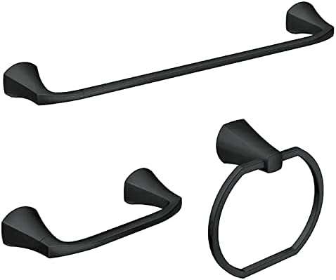 Moen Lindor Matte Black Bathroom Set 18 Towel Bar Holder Set