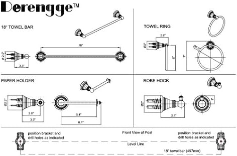 Derengge 4-Piece Bathroom Hardware Set with 18-Inch Towel Bar