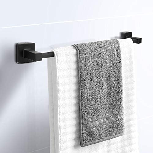 HUOSUC Matte Black Bathroom Hardware Set 4 Pieces - Durable Towel Bar Holder
