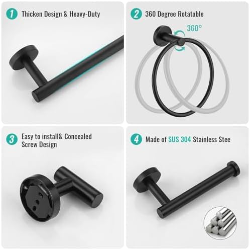 4-Piece Matte Black Towel Bar Set for the Bathroom