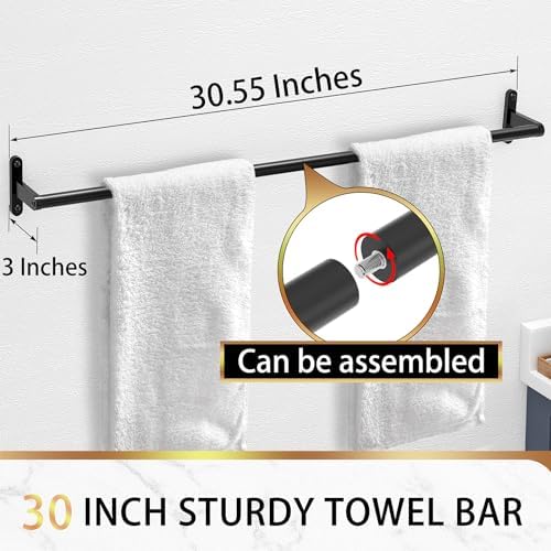 30-Inch Black Towel Bar for Bathroom Wall