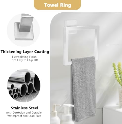 Sturdy 5-Piece Bathroom Towel Holder Set with Stainless Steel Bar Silver