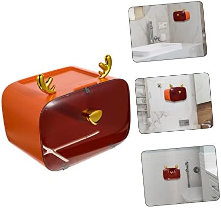Wall-Mounted Pink Tissue Holder with Cartoon Antler Design