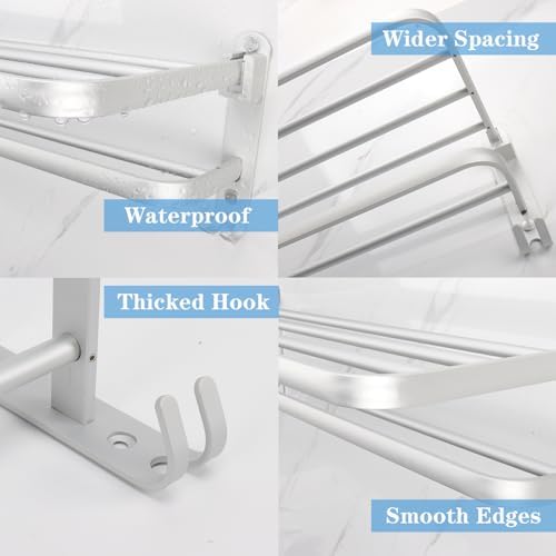 Bath Towel Organizer - 24In Space Saving Towel Rack wFoldable Towel Bar Silver