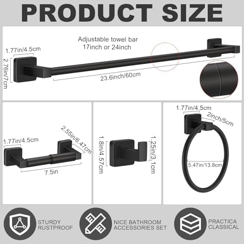Stylish 15-Piece Bathroom Hardware Set Black Matte