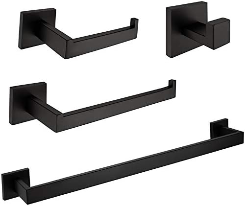 Velimax Premium Stainless Steel 4-Piece Bathroom Towel Bar Set Matte Black