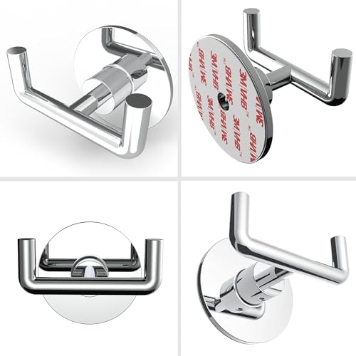 Double Towel Hook Chrome Self-Adhesive Bathroom Towel Holder
