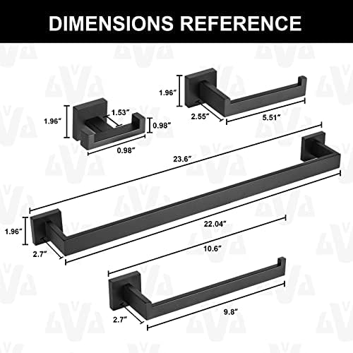Premium Black Bathroom Towel Bar Set with Double Hook and Toilet Paper Holder