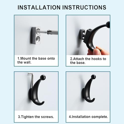 Yundoza 4-Piece Towel Robe Hook Set for Bathroom Bedroom Entryway