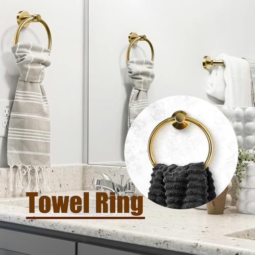 Stylish 5PCS Brushed Gold Bathroom Accessories Set - Elegant Towel Bar More