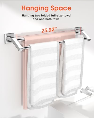 Sturdy Stainless Steel Towel Bar Double Hanging with Chrome Finish