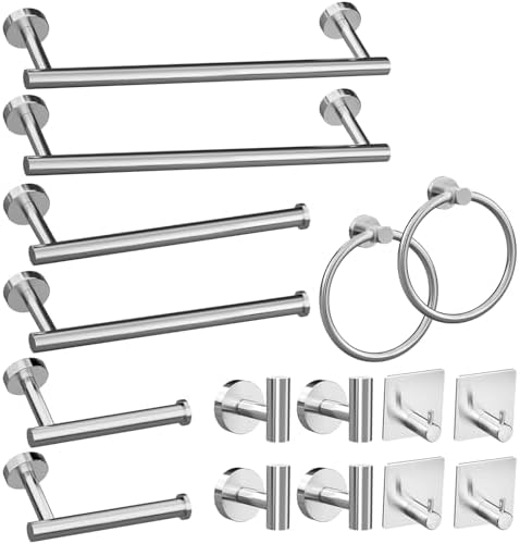 Bathroom Hassle-Free Kit 16-Piece Round Brushed Nickel Towel Hook Set