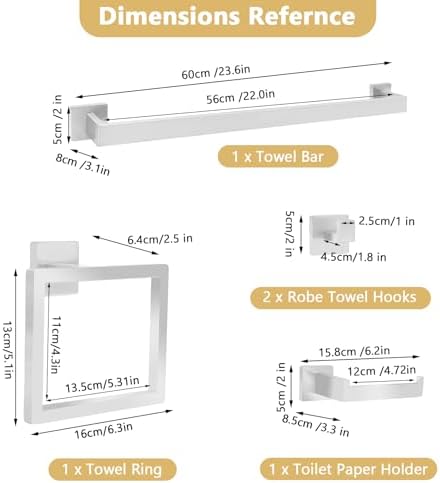 Sturdy 5-Piece Bathroom Towel Holder Set with Stainless Steel Bar Silver