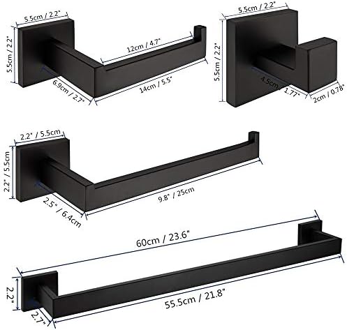Velimax Premium Stainless Steel 4-Piece Bathroom Towel Bar Set Matte Black