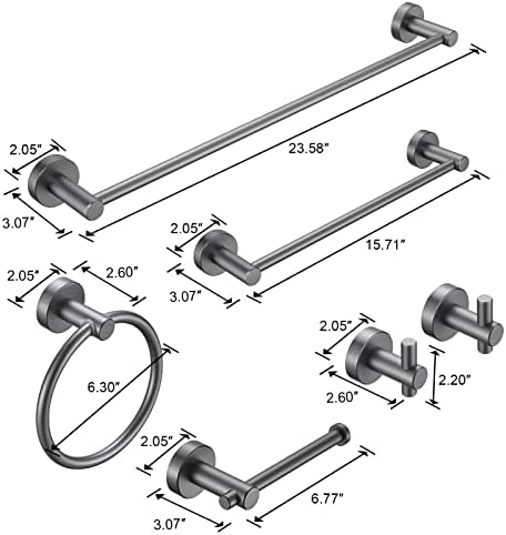 6-Piece Aluminum Towel Bar Set 24 Long Gun Grey
