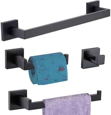 Ergonomic 4-Piece Bathroom Hardware Set Matte Black Perfect for Home Use