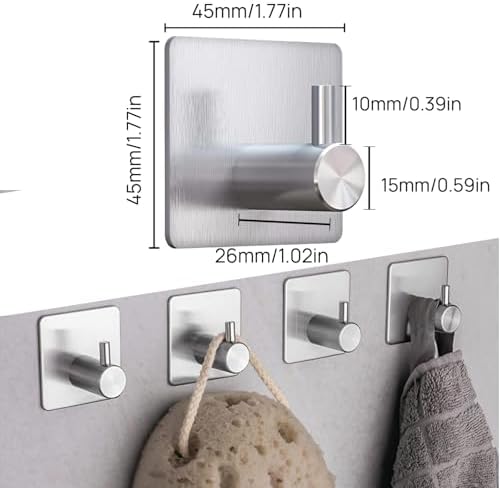 4PACK Stainless Steel Wall Hooks Durable and Waterproof