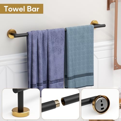 Black and Gold 5-Piece Bathroom Towel Bar Set
