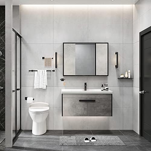 Premium Black Bathroom Towel Bar Set with Double Hook and Toilet Paper Holder