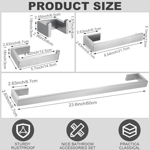 8-Piece Stainless Steel Bathroom Hardware Set Modern Design Silver Finish