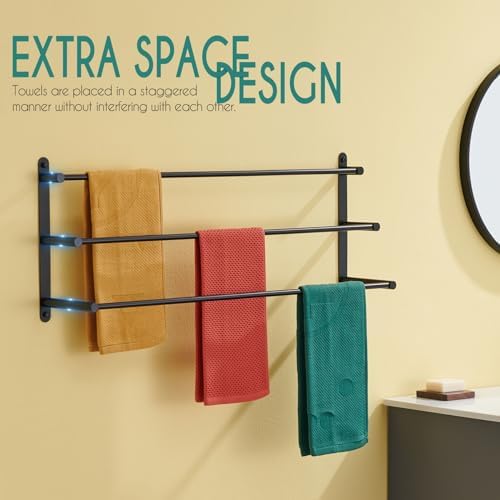 KOKOSIRI Bath Towel Bars Matte Black 3-Tier 32
