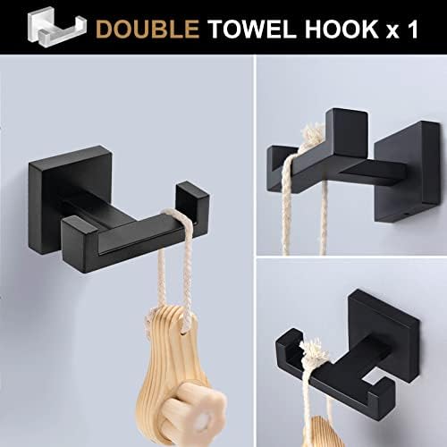 Premium Black Bathroom Towel Bar Set with Double Hook and Toilet Paper Holder
