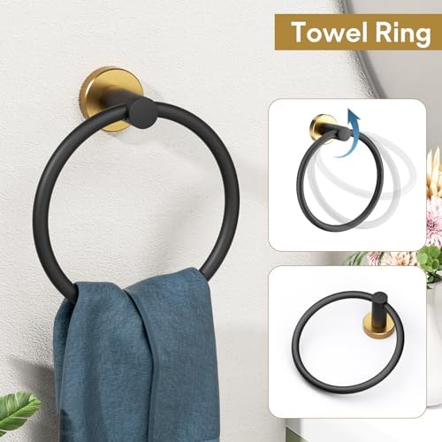 Black and Gold 5-Piece Bathroom Towel Bar Set