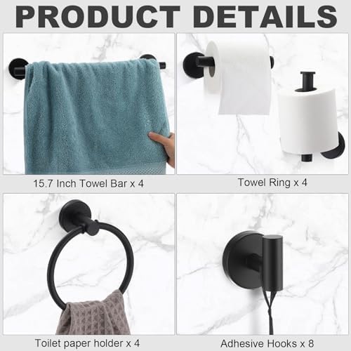 Sturdy 20-Piece Bathroom Hardware Set Stainless Steel Matte Black
