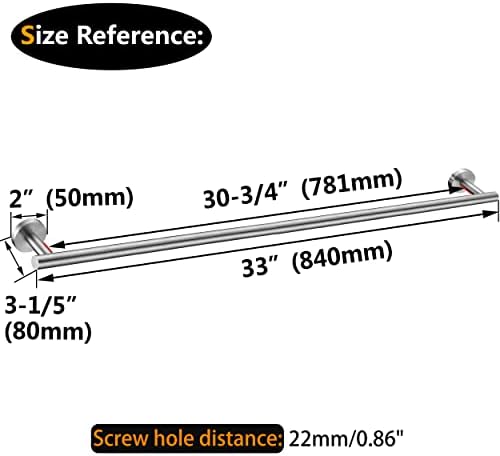 Nolimas Brushed Nickel Bath Towel Bar Stainless Steel 33-inch Single Towel Rack