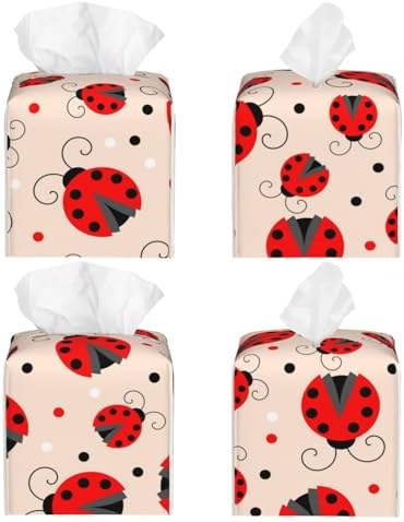 The Perfect Red Ladybug-Print Leather Tissue Box Holder