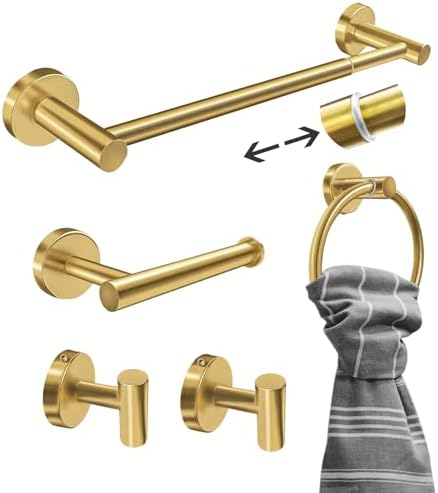 Stylish 5PCS Brushed Gold Bathroom Accessories Set - Elegant Towel Bar More