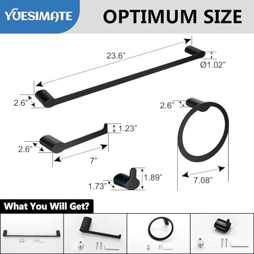 YUESIMATE 4-Piece Bathroom Hardware Set with Matte Black Finish