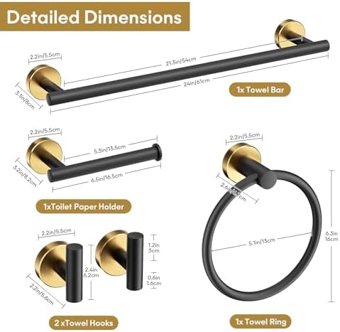 Black and Gold 5-Piece Bathroom Towel Bar Set