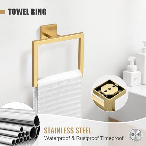 TURS Towel Bar Set - 5-Piece Stainless Steel Brushed Gold Bathroom Hardware Set