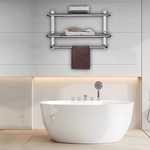 Sturdy 24-Inch Wall-Mounted Bathroom Shelf With Towel Bars
