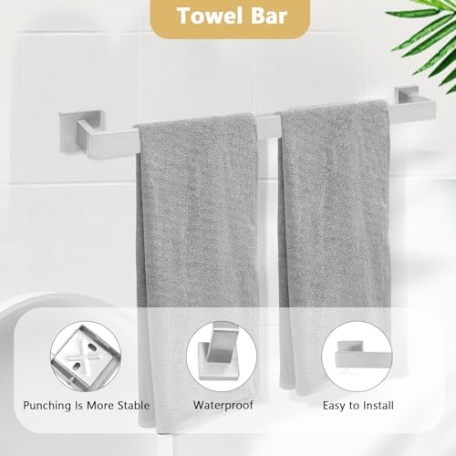 Sturdy 5-Piece Bathroom Towel Holder Set with Stainless Steel Bar Silver