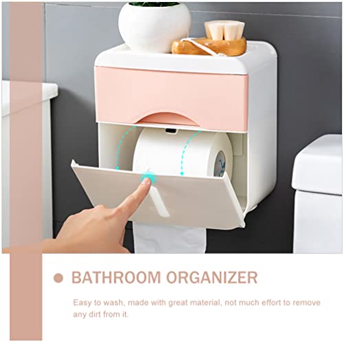FOMIYES Bathroom Storage Box No Punching Organizer with Wall Holder