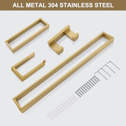 Lairuier 4-Piece Bathroom Hardware Set Premium Towel Bar More Brushed Gold