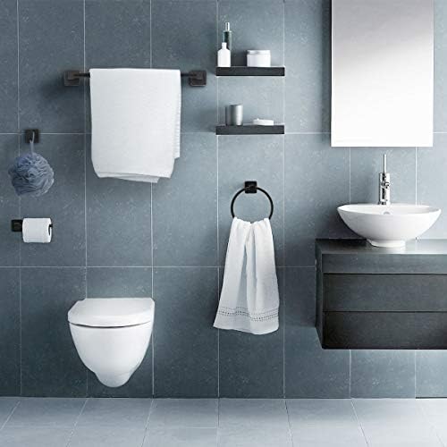 HUOSUC Matte Black Bathroom Hardware Set 4 Pieces - Durable Towel Bar Holder