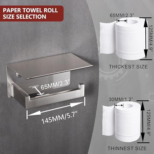 Premium Stainless Steel Toilet Paper Holder with Shelf 10 Words