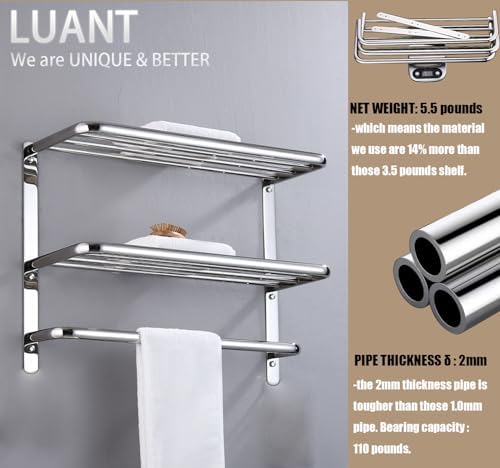 Sturdy 24-Inch Wall-Mounted Bathroom Shelf With Towel Bars