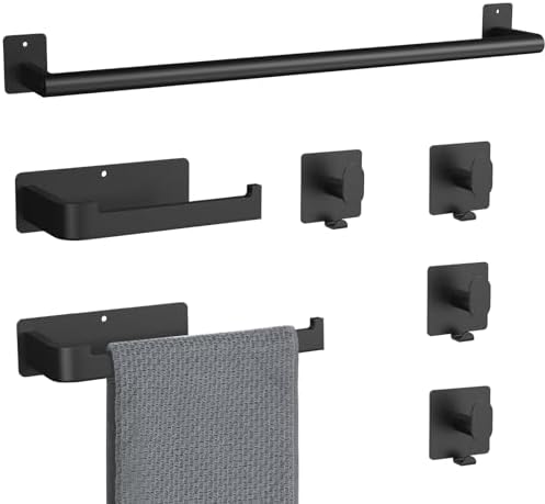 XEENEW 7-Piece Bathroom Hardware Set 24IN Matte Black towel bar